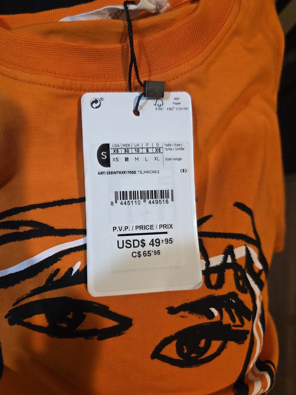 Desigual Orange Graphic Art T-Shirt Women’s Short Sleeve Tee, NWT